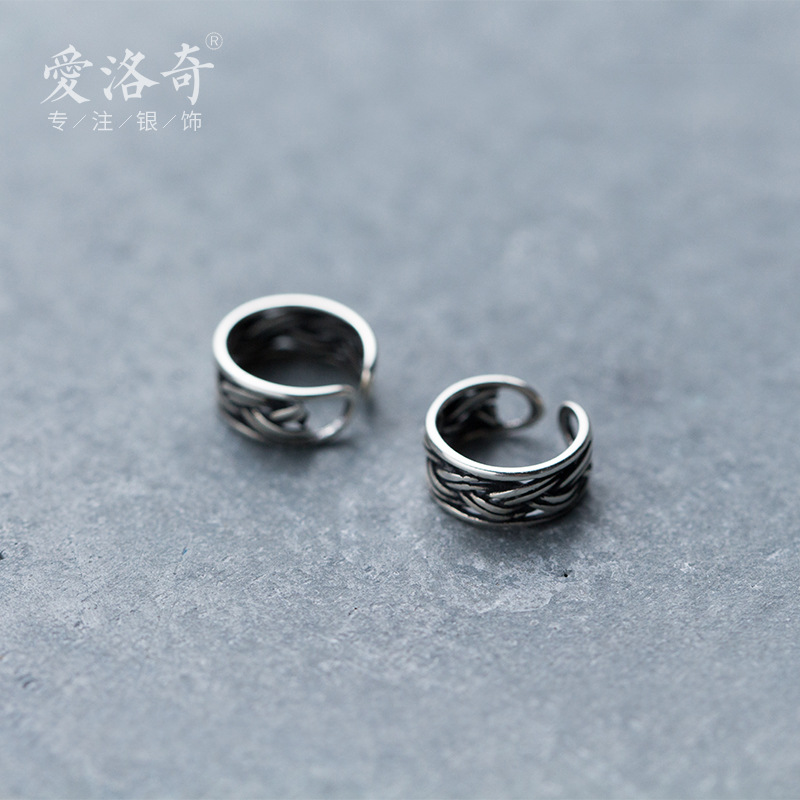 S925 clip de orejas de plata para mujeres retro tailandés plata torcida sin agujeros de orejas clip de orejas de estilo nacional perno de orejas joyas de orejas para mujeres E7270