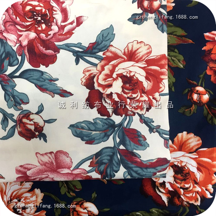 秋连衣裙旗袍印花布 全棉斜纹弹力 牡丹花 裤装印花面料 童装印花