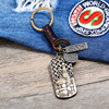 Woven metal transport handmade, retro pendant, leather keychain, accessory, genuine leather