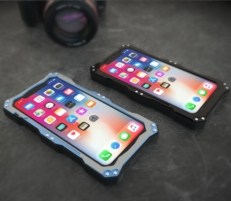 R-Just Gundam Water-resistant Shockproof Dirt-proof Snow-proof Premium Armor Heavy Duty Metal Protective Case Cover for Apple iPhone X