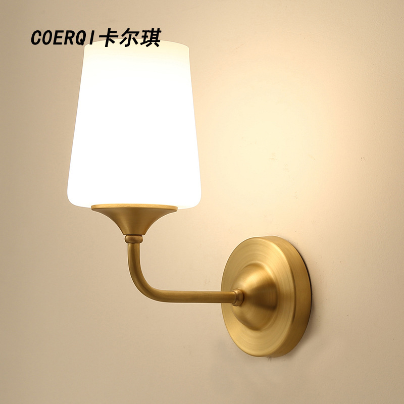 美式壁灯全铜简约乡村客厅复古卧室床头过道灯走廊镜前 全铜壁灯