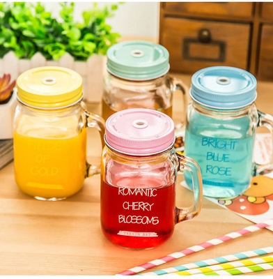 originality With cover Straw cup glass Vegetable Salad Jam Cold drink cup Office household glass