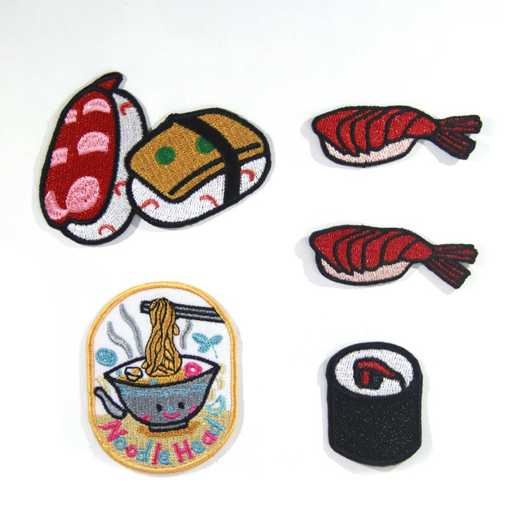 可爱拉面寿司卡通刺绣布贴GRS绣花布贴手账iPad衣服装饰补丁辅料t