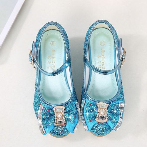 new autumn girls' small high-heeled leather shoes sequined upper bow decorated children's dance shoes