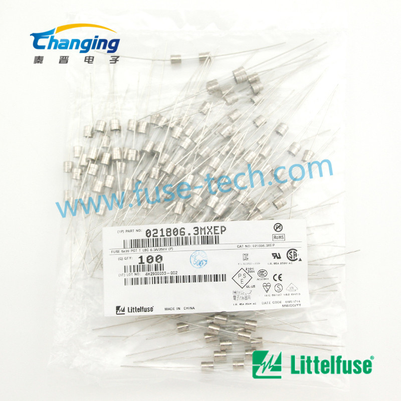慢断延迟一次性保险丝管5*20MM 玻璃管 021806.3MXEP 带引线 力特