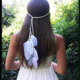 zs018 Gypsy headband bohemian bridal headband female beaded white feather headband hair band