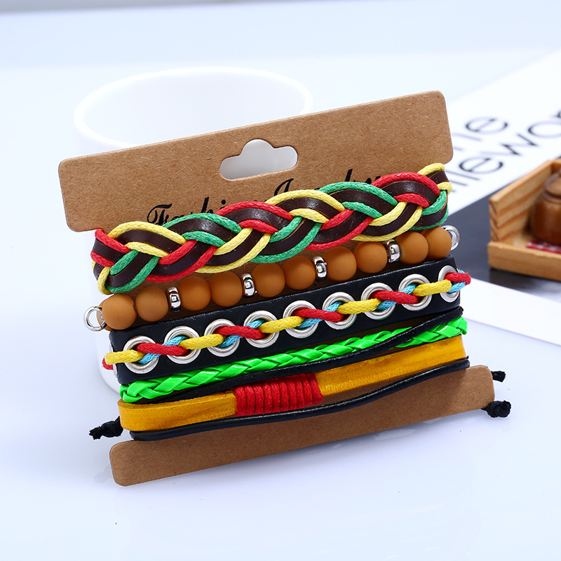 Fashion Diy Red Yellow Green Suit Bracelet Punk Cowhide Hand-woven Bracelet display picture 4