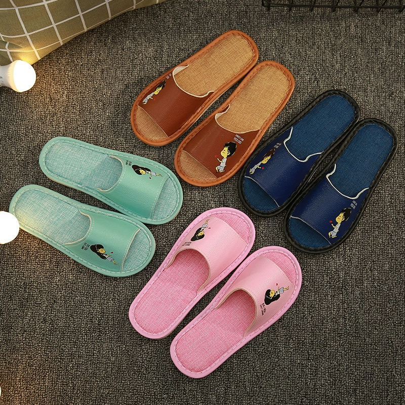 Корейская версия мужских и женских пар домашние летние тапочки из искусственной кожи домашние льняные тапочки удобная мягкая подошва поколение волос