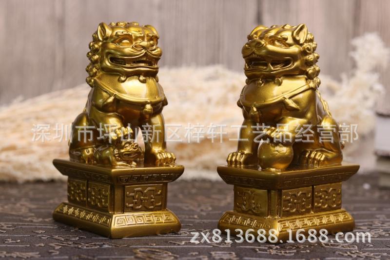 중간 황금 사자 쌍 길이 6.5 폭 4.5 높이 10.5cm