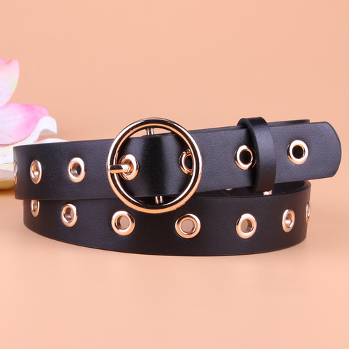 Factory direct sales, personalized punch-free women's PU belt, Korean version versatile round buckle women's eyelet decorative belt