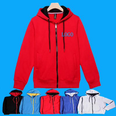 秋冬男女款加绒加厚拉链连帽时尚卫衣空白广告衫LOGO定制刺绣印字