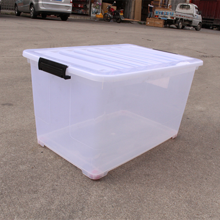 批发收纳箱塑料带盖带轮100L车载储物箱衣服整理箱玩具收纳箱方形
