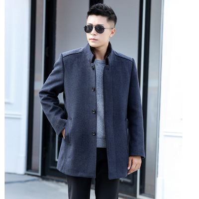 冬季男士水貂立领棉衣外套派克服獭兔毛内胆棉衣外套爸装加绒棉服|ms