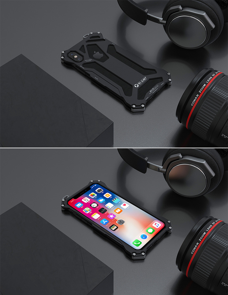R-Just Gundam Aerospace Aluminum Contrast Color Shockproof Metal Shell Outdoor Protection Case for Apple iPhone X