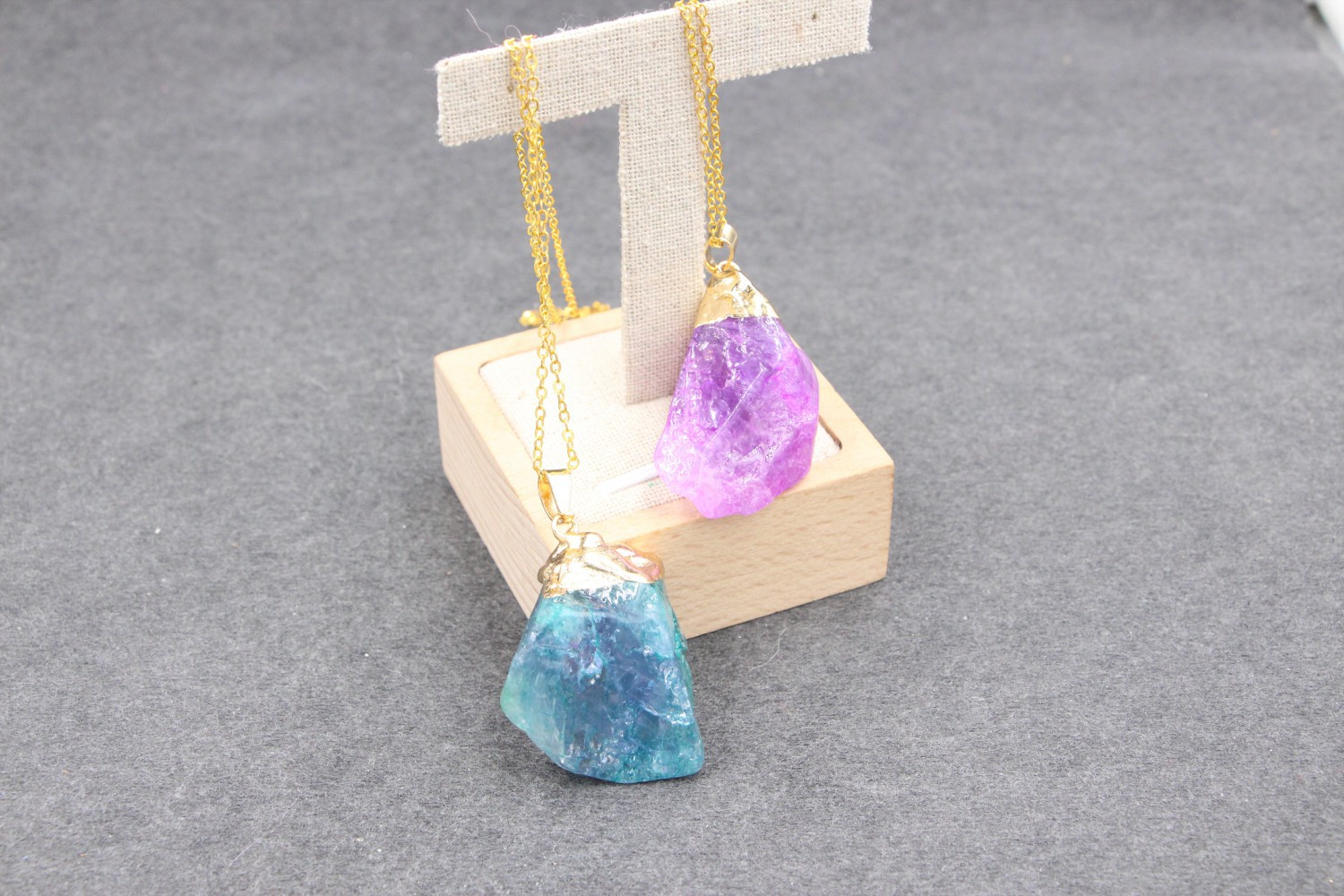 Geometric Pattern Ethnic Style Geometric Copper Inlay Natural Stone Pendant Necklace