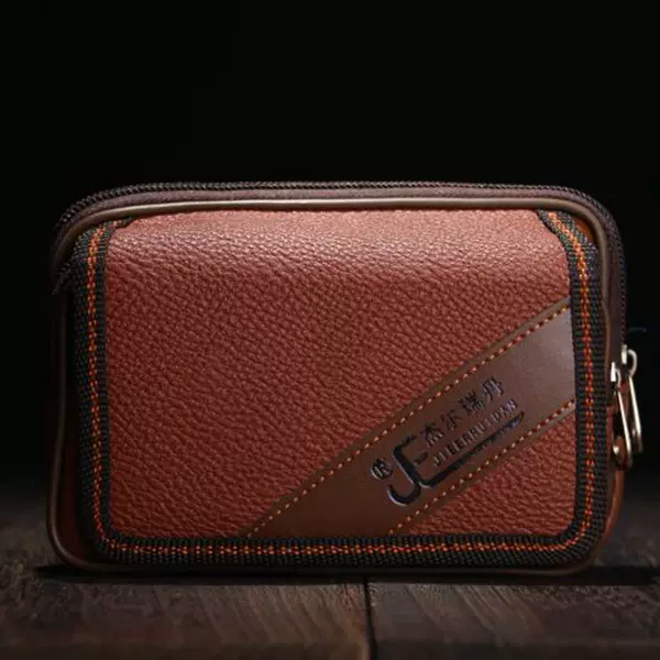 Spot wholesale men's imitation leather double pull waist bag middle-aged and elderly wear belt mobile phone bag stall hot sale