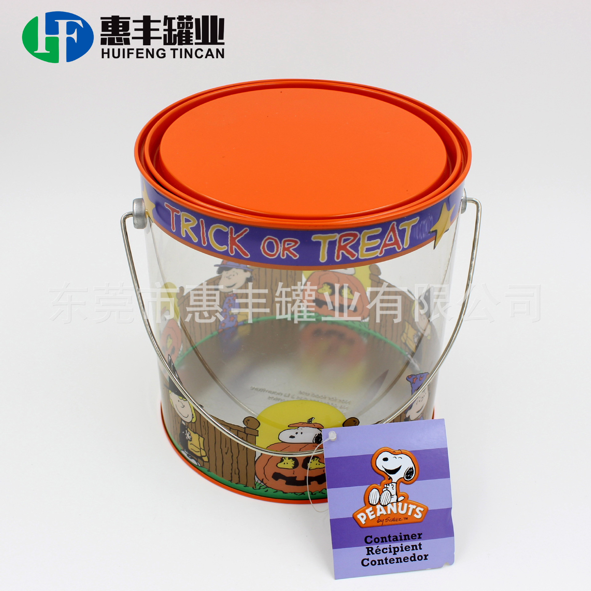 供应马口铁印花PVC桶 万圣节鬼节南瓜礼品PVC桶 透明铁罐tin box