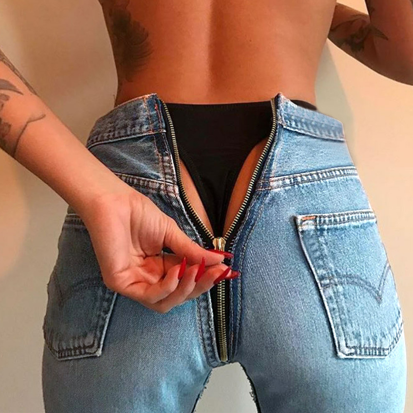 High Waist Jeans Women Sexy Back Zipper Denim Pants Vintage Skinny Jeans Slim Stretch Pencil