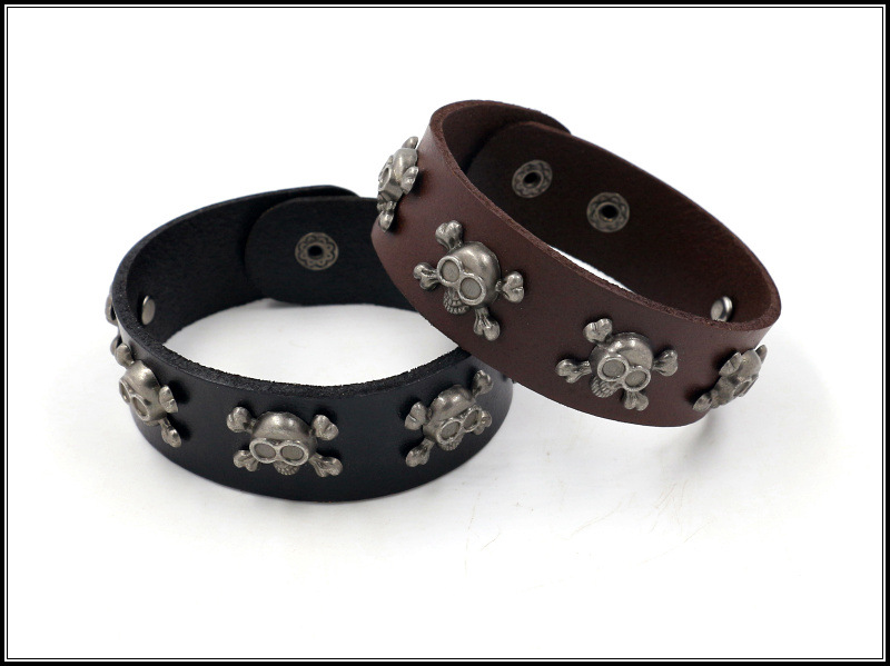 1 Piece Fashion Skull Pu Leather Alloy Menu0027S Bangle