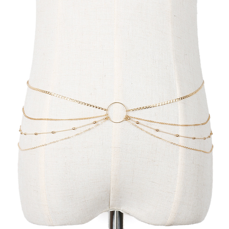 26g Weight Waist Chain Classification Women'S Gender Basic Style Gold Color  Fashion Trouser Chain Hand-woven Geometric Circle Metal Multi-layer Chain Waist Chain 1