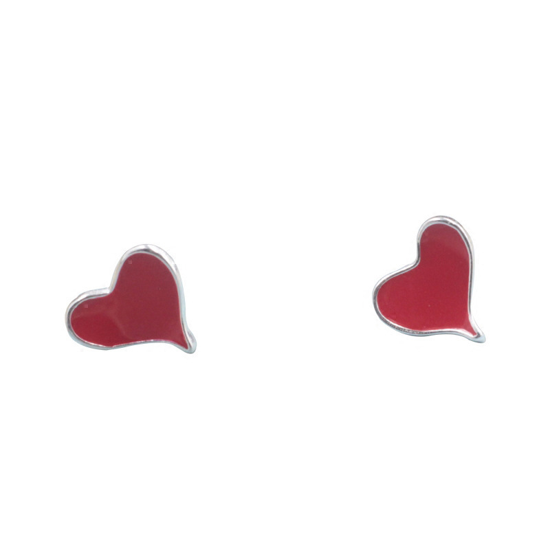 Européen Et Américain Doux Style Rouge Amour Coeur Boucles D'oreilles Plaqué S925 Sterling Argent Anti-allergie Auriculaire Aiguille Pêche Coeur Stud Boucles D'oreilles En Gros display picture 4