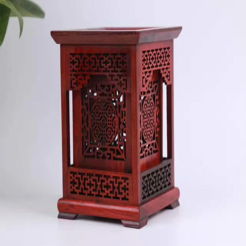 大红酸枝六角八角正方镂空笔筒 红木工艺品摆件书房办公用品复古
