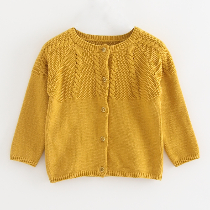 2023 niñas cuello redondo giro suéter cardigan chal algodón versátil de los niños suéter manga larga abrigo engrosado