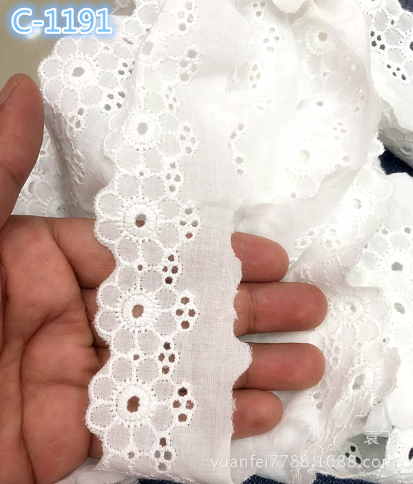 C-1191全纯棉花朵镂空棉布刺绣蕾丝花边宽4厘米DIY辅料现货批发