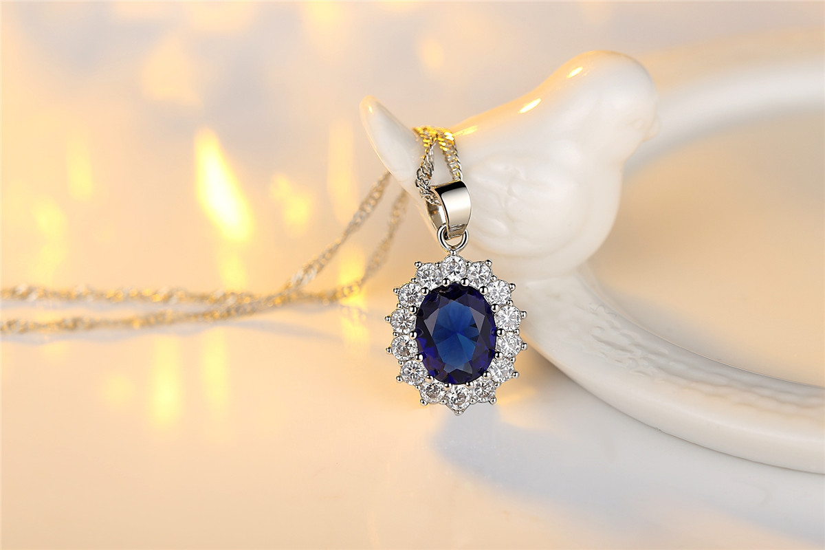 Prinz William Und Prinzessin Kate Heiraten Tansania Saphir Ring Ohrring Halskette Dreiteiliges Set display picture 1