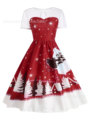 亚马逊欧美圣诞雪花复古印花跨境电商女装连衣裙 11色 现货 6323