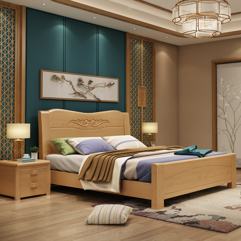 Factory direct solid wood bed 1.8 m solid wood furniture beech wood bed Chinese air pressure high box storage double bed 1.5 meters