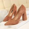 European and American style simple thick heel high heel suede shallow mouth pointed professional ol slim women’s shoes h