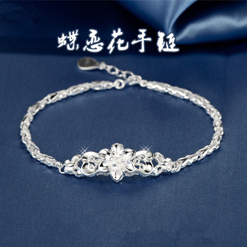 日韩版蝶恋花白铜镀银手链女简约时尚首饰紫荆花手链手饰品批发|ru
