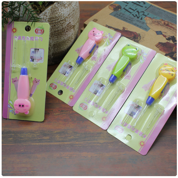 卡通动物儿童安全挖耳勺可拆卸宝宝发光耳勺婴幼儿塑料掏耳扒