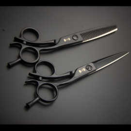 美发剪刀高级黑色理发剪刀套装理发店专业平剪牙剪跨境爆款碎发