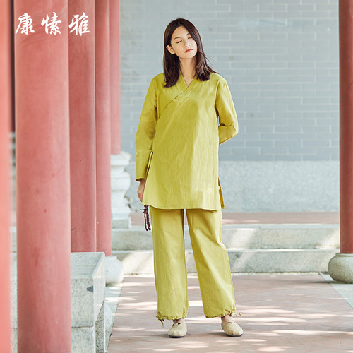 Kungfu tai chi clothing for women yoga zen ancient long dress cotton hemp Zen dress dress Zen tea