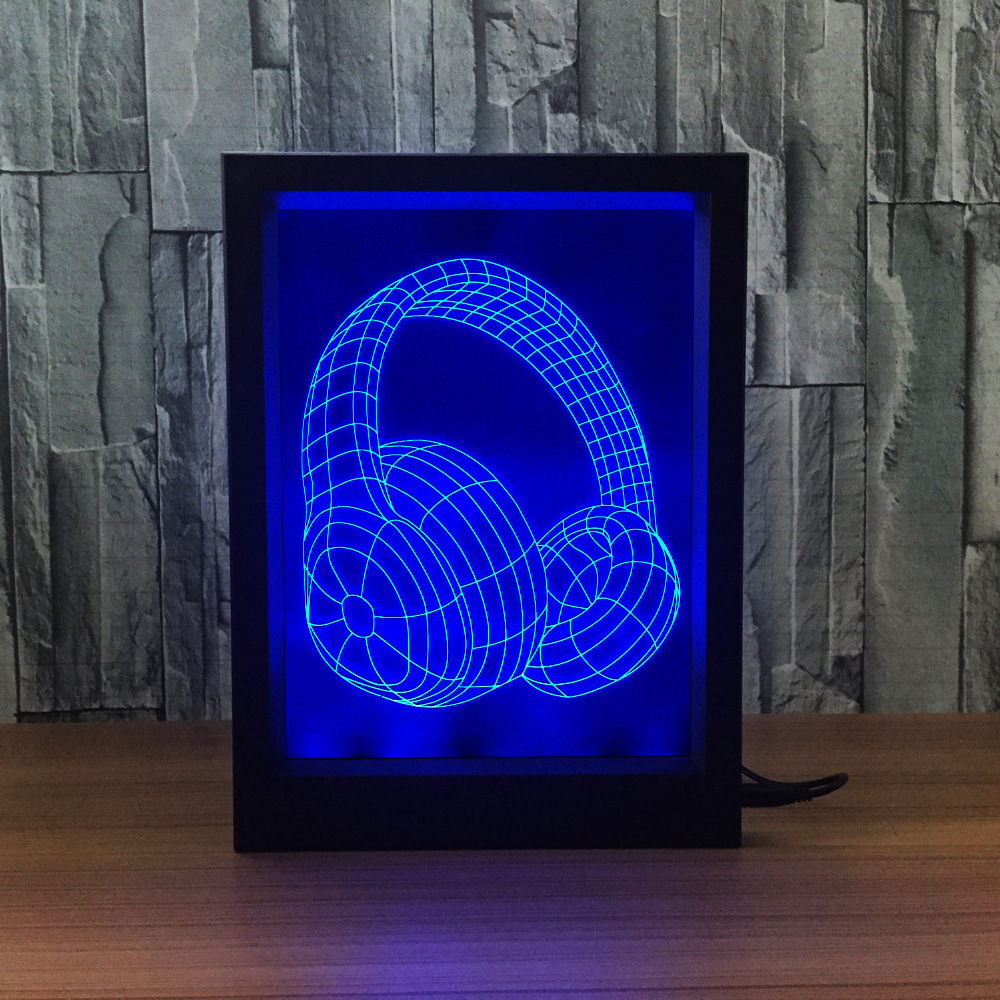 3d灯 相框式遥控触摸七彩变色小夜灯耳机