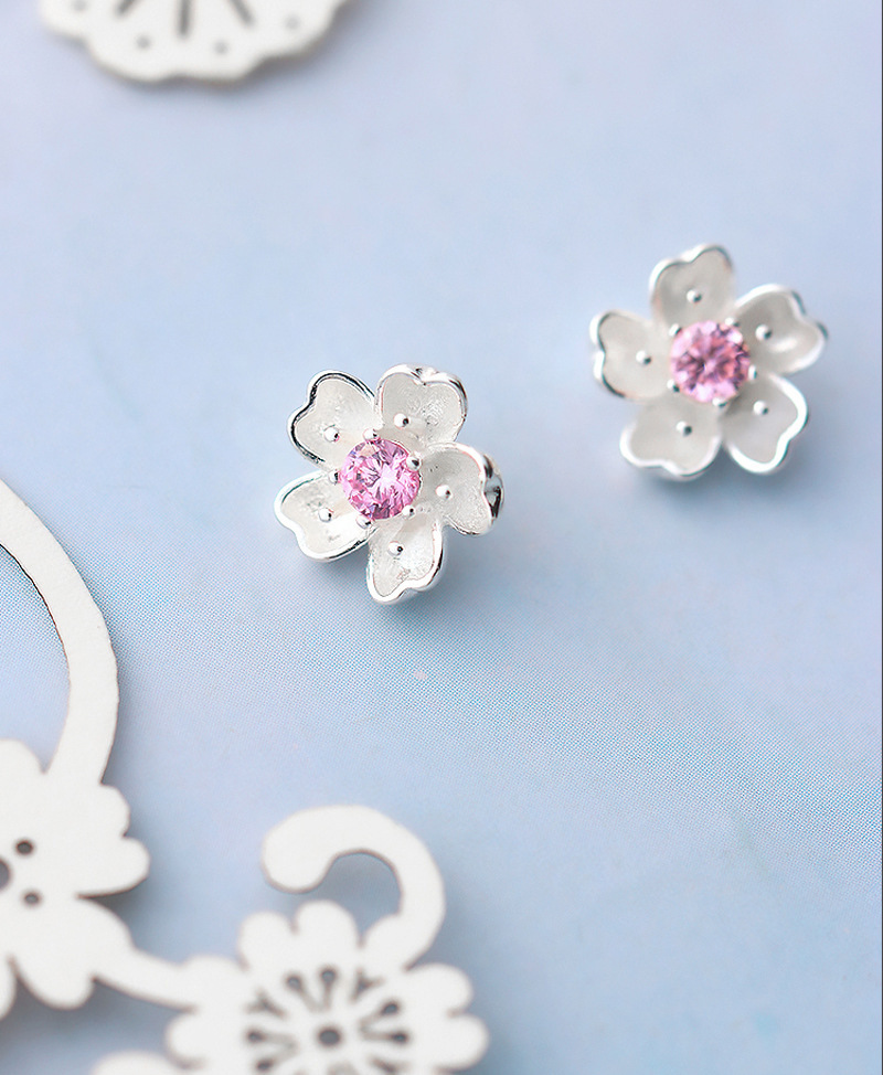 S925 Sterling Silver Earrings Cherry Blossom Earrings display picture 2