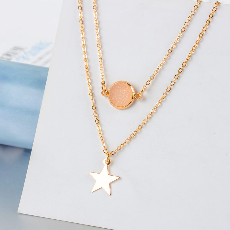 Fashion Two-layer Pendant Necklace Creative Five-pointed Star Frosted Gemstone Multi-layer Necklace Women display picture 9