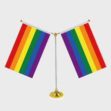 彩虹桌面旗 不锈钢Y型旗架 同志旗Rainbow Flag 外贸