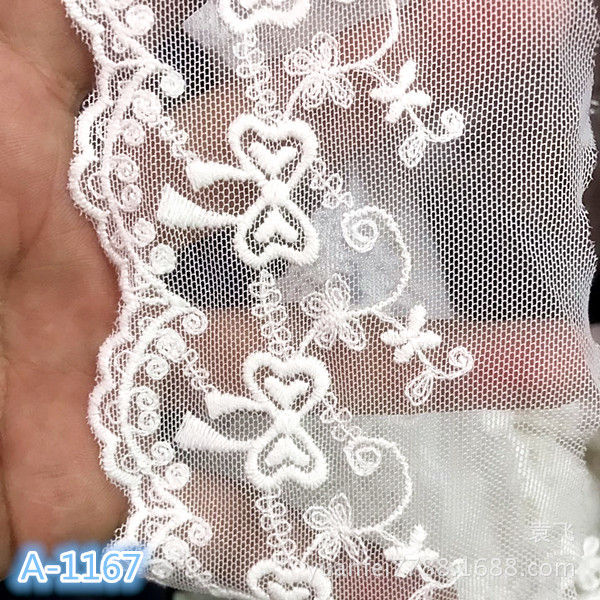A-1167小蝴蝶结软网纱纯棉刺绣花边DIY纺织服装辅料7.5cm现货批发