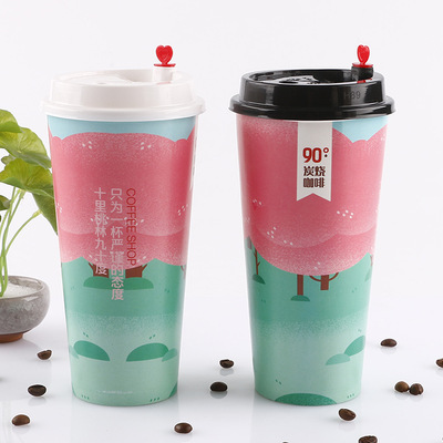 中国风打包咖啡纸杯定做外卖杯 热饮杯 12oz一次性奶茶纸杯定制|ru