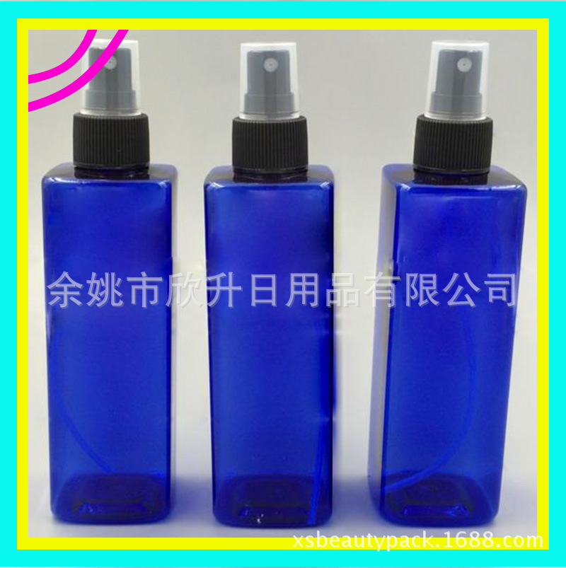 250ML蓝色方形喷雾PET瓶 纯露细雾瓶 化妆品分装瓶 花水喷瓶
