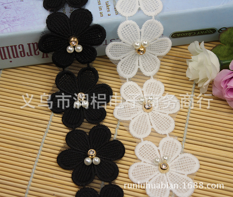 现货供应6瓣5CM牛奶丝立体花片网纱花边 服装工艺品 DIY辅料