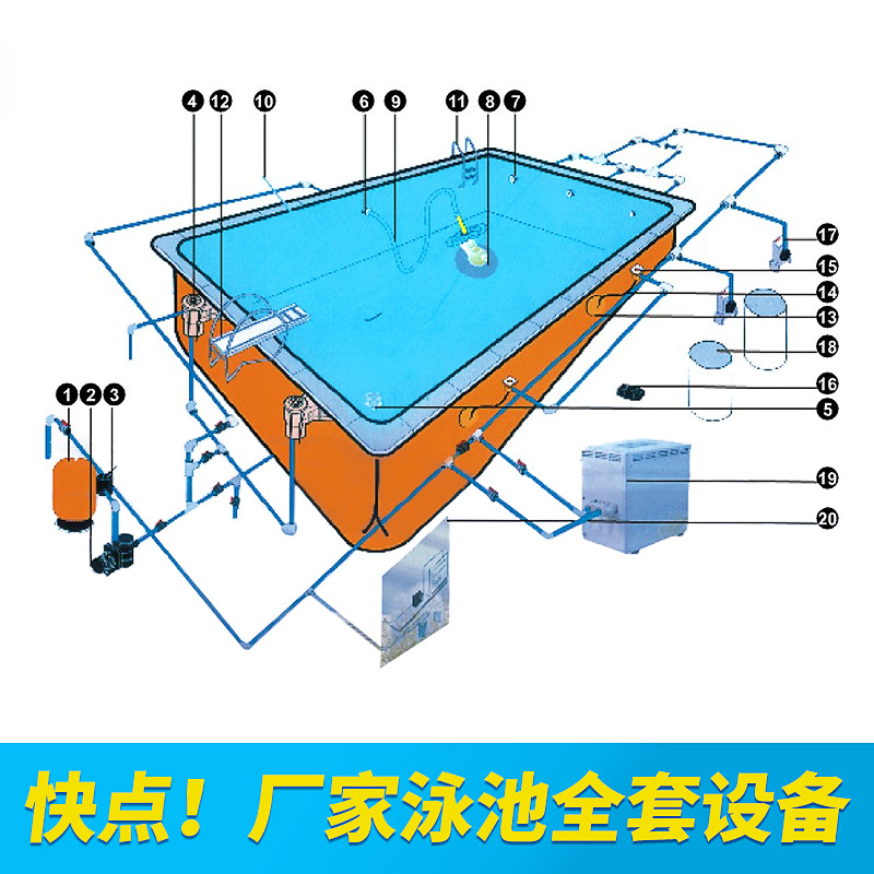 供应游泳池全套设备 泳池水处理清洁过滤 恒温加热 消毒 泳池设备