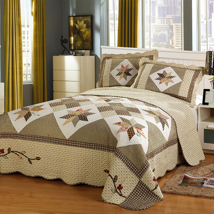 春夏欧美水洗家用印花绗缝被浦江印花三件套绗缝被三件套支持定制|ru