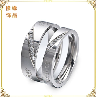 小众设计欧美风不锈钢镶钻戒指情侣对戒光面时尚简约可刻录logo