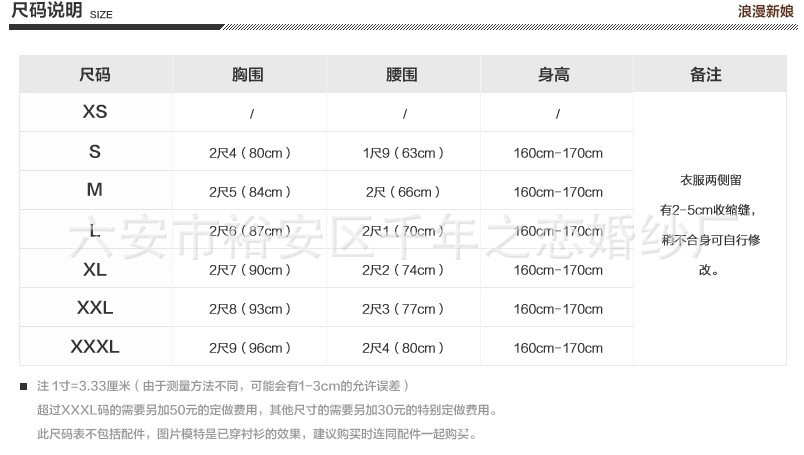 尺寸表
