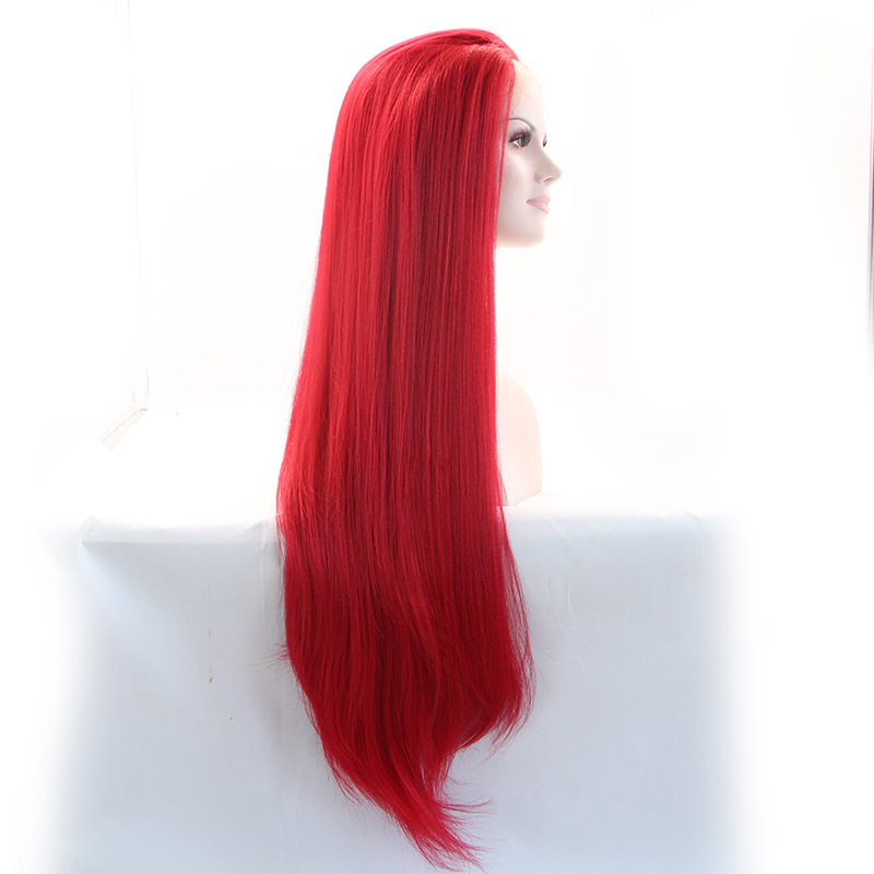 NEWLOOK W1122 impresionante estilo rojo pelucas de cabello largo recto peluca de encaje peluca de enseñanza
