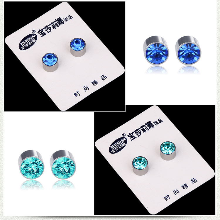 New Color Diamond Titanium Steel Magnetic Stud Earrings display picture 2